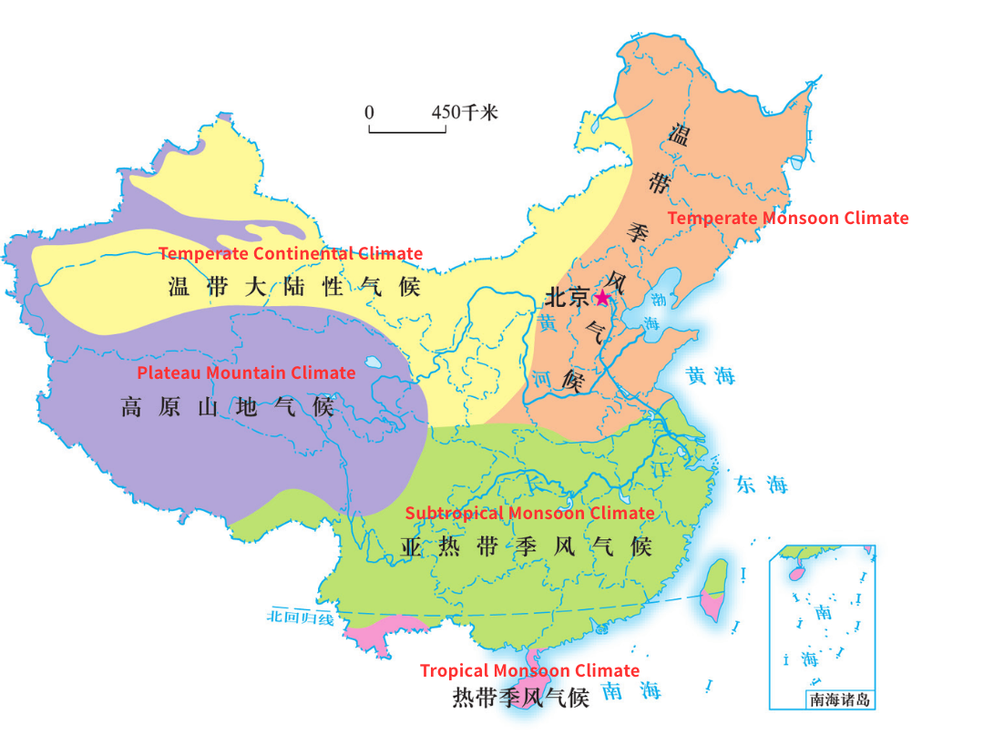 Climate distribution map of China