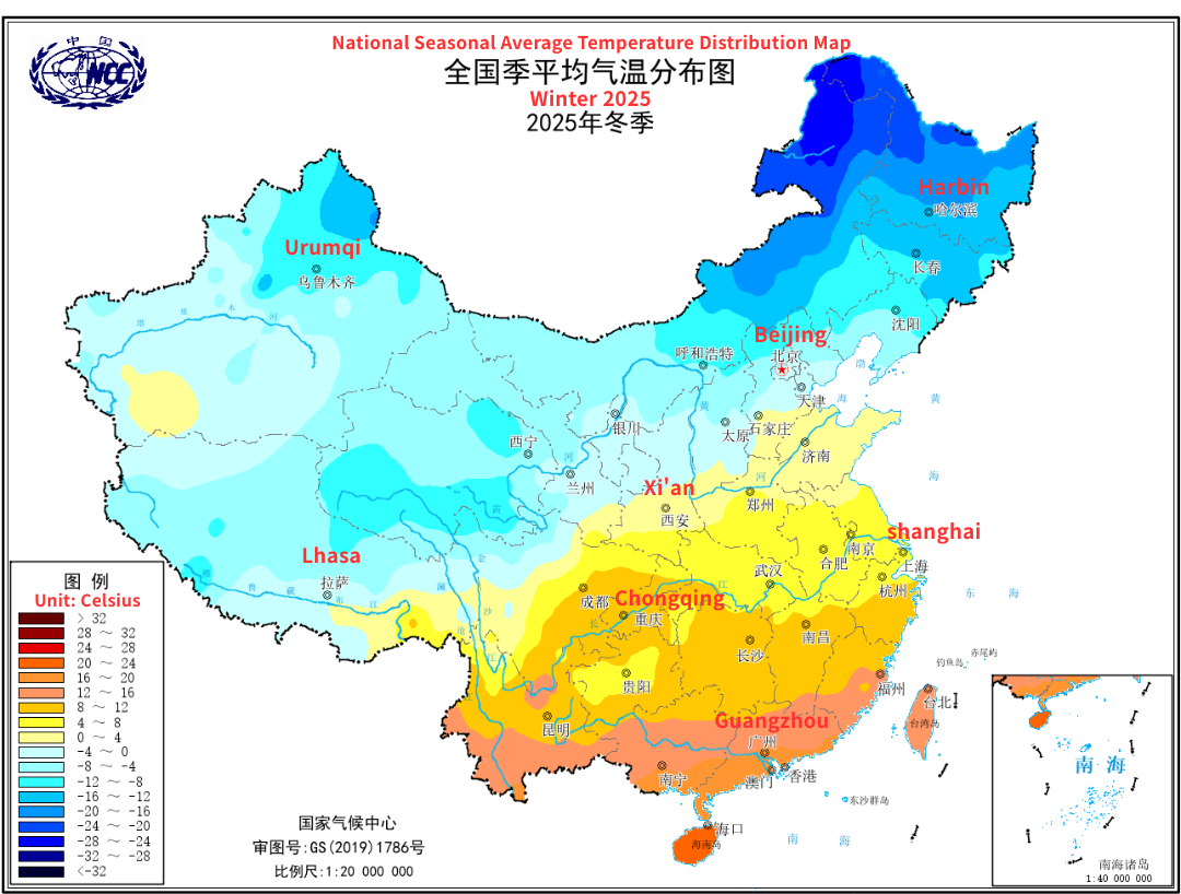 Winter 2025 Average Temperature Map