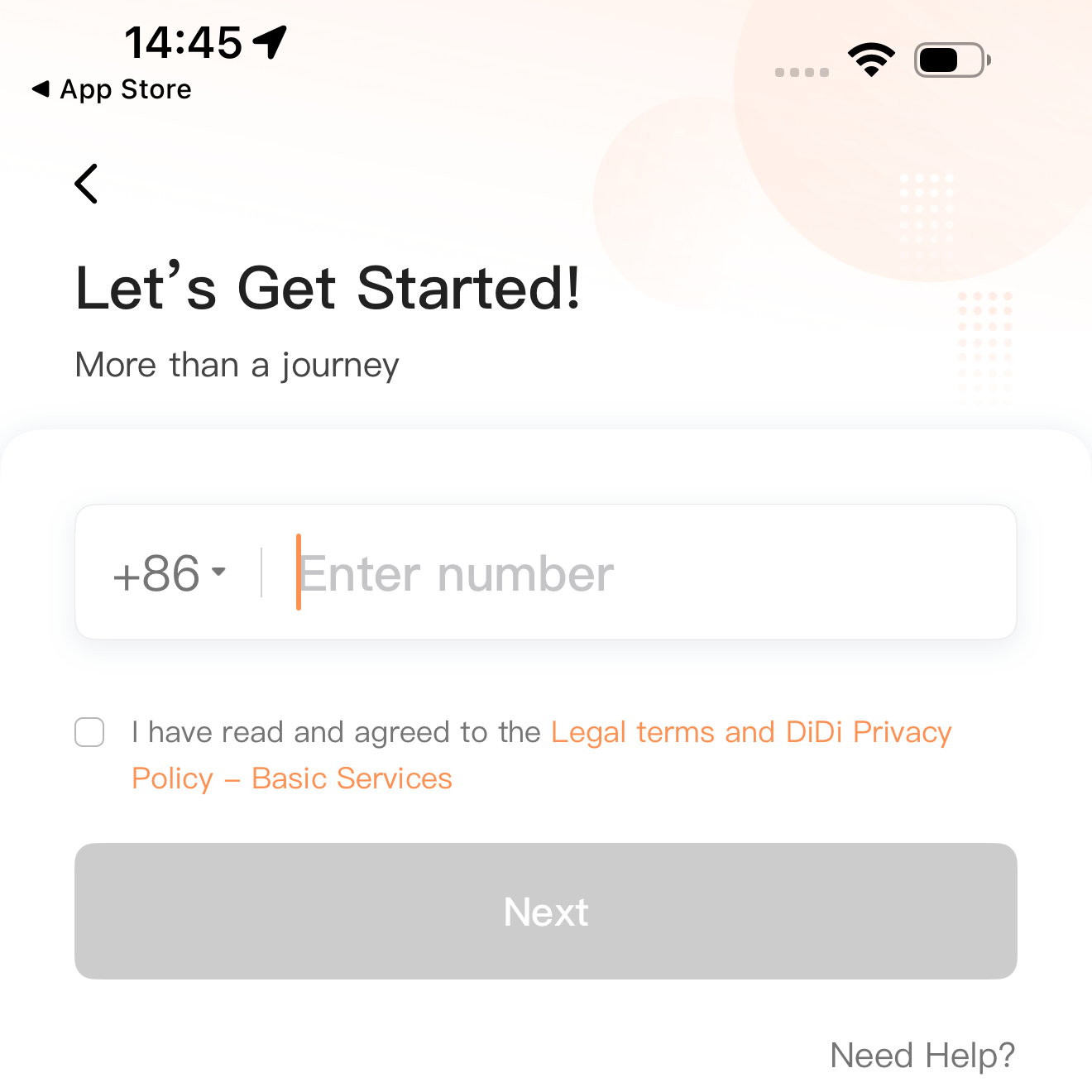Didi Registration Interface