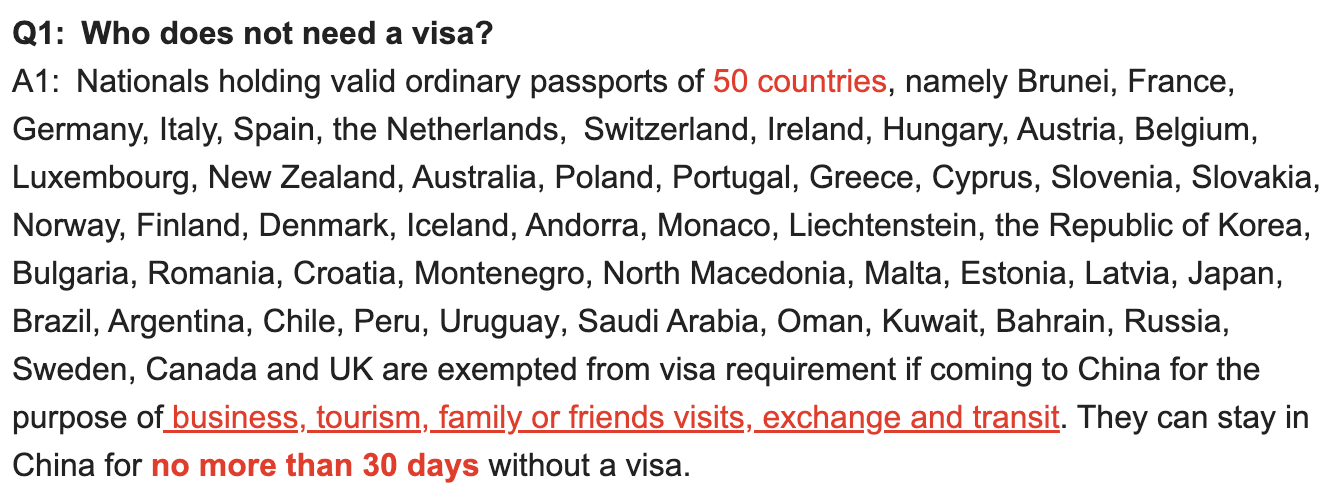 Countries Eligible for China’s 30-Day Visa-Free Policy